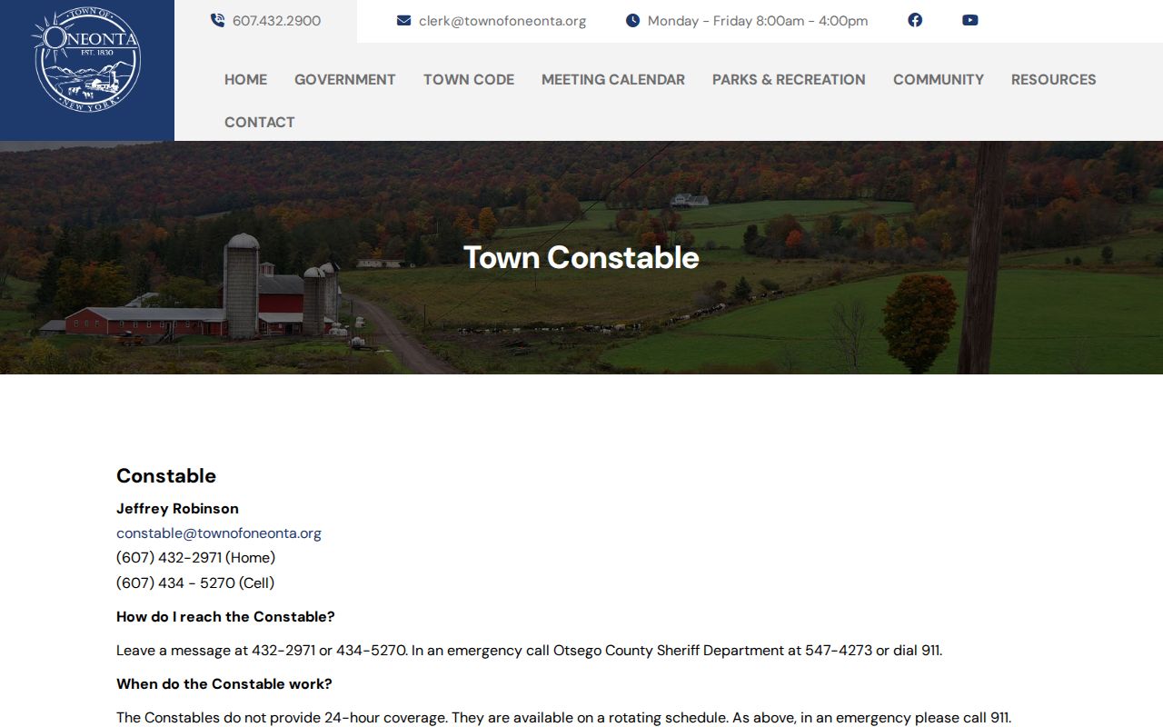 Town of Oneonta arrest-record source on the official constable page