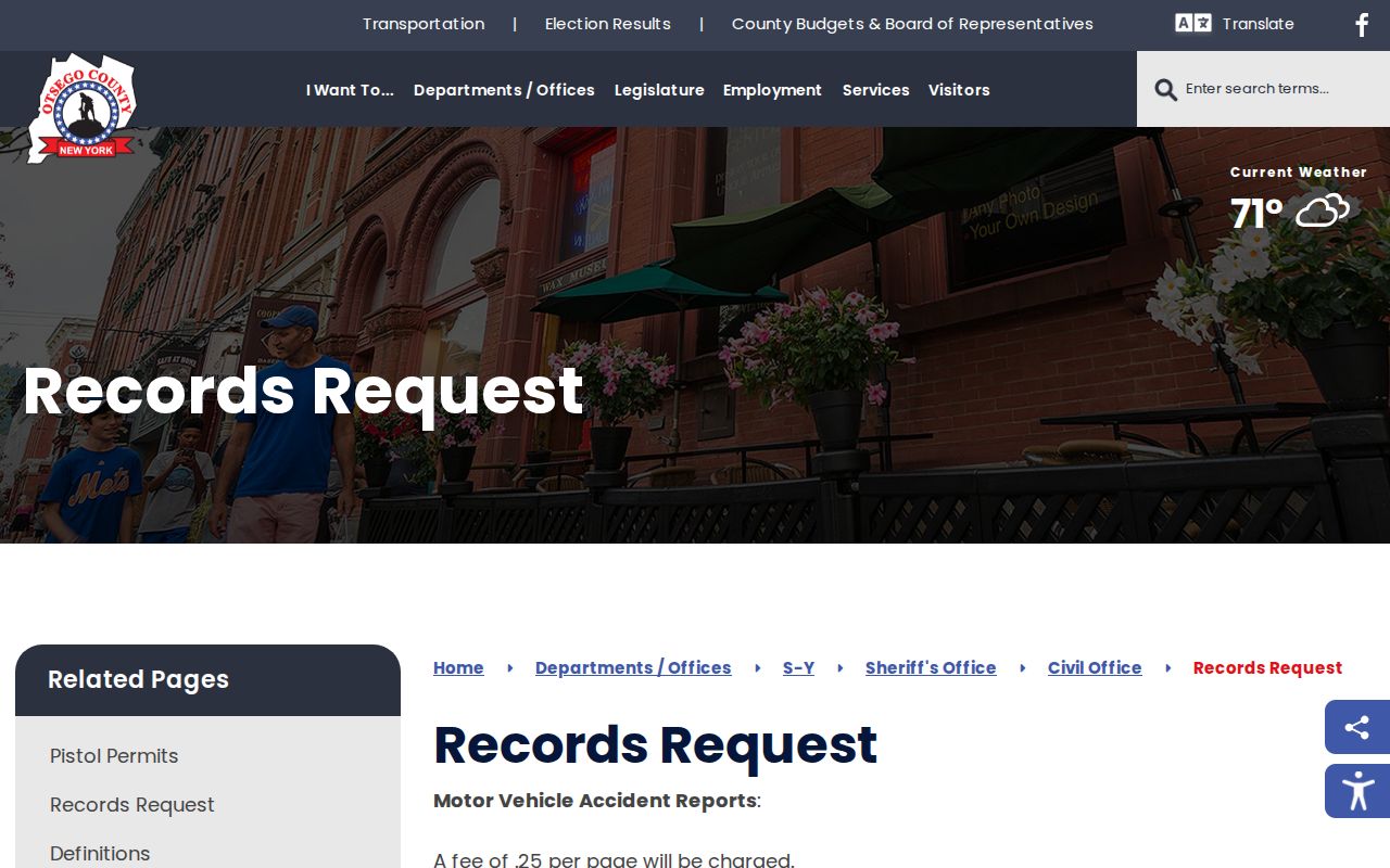 Otsego County booking records request page