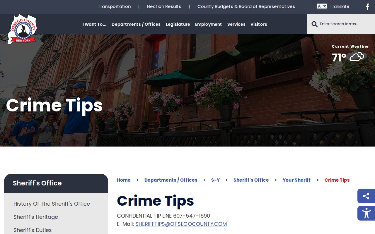 Otsego County Sheriff official crime-tip page for wanted-notice information